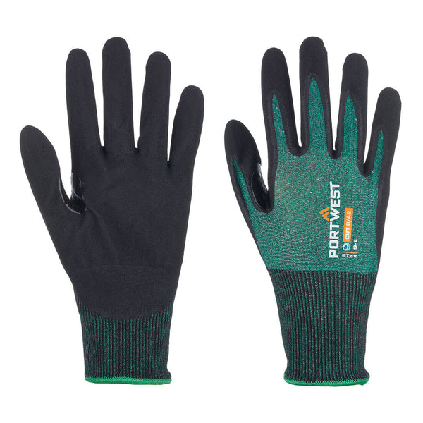 A pair of grey Portwest SG Cut B18 nitrile gloves.