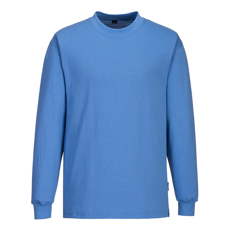 Portwest Anti-Static ESD Long Sleeve T-Shirt (AS22) in heather blue. Front view on a plain background.