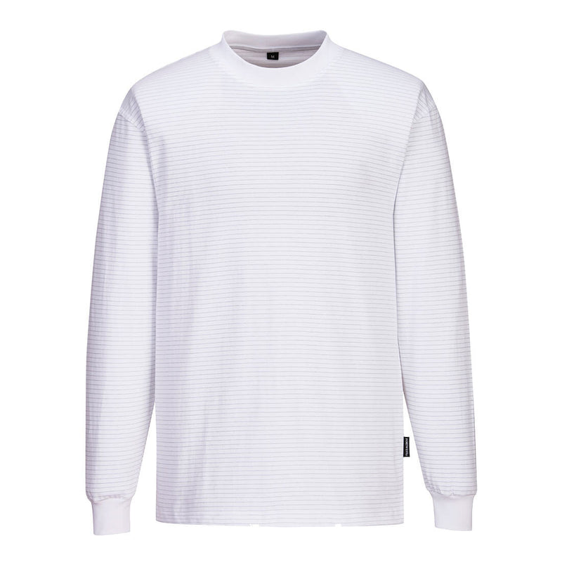 White Portwest Anti-Static ESD Long Sleeve T-Shirt (AS22). Studio shot showing the front of the shirt.