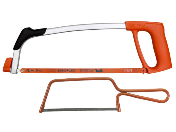 A display pack of 10 Bahco 317 hacksaws with accompanying 239 junior saws.