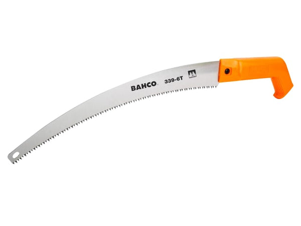 A Bahco 339-6T hand pole pruning saw with a 14-inch curved blade.