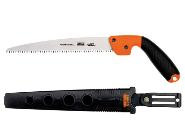 A large Bahco 51-JS professional pruning saw with a long, curved blade for extended reach.