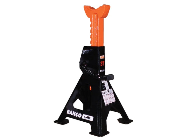 A pair of Bahco BH33000 3-ton axle stands with a locking safety pin design.