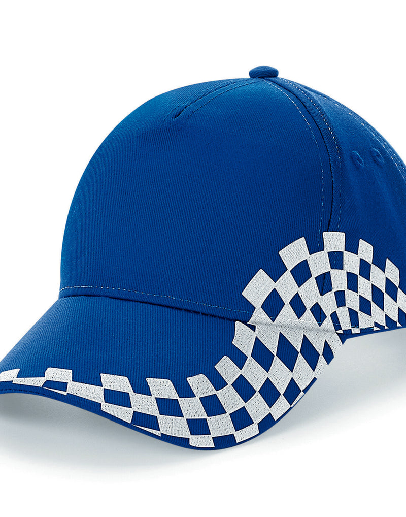 Solid blue Beechfield B159 5-panel printers cap with a structured front panel.