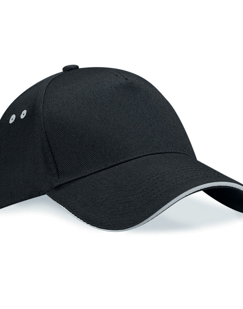 Beechfield B15C trucker cap featuring a black front and light grey mesh.