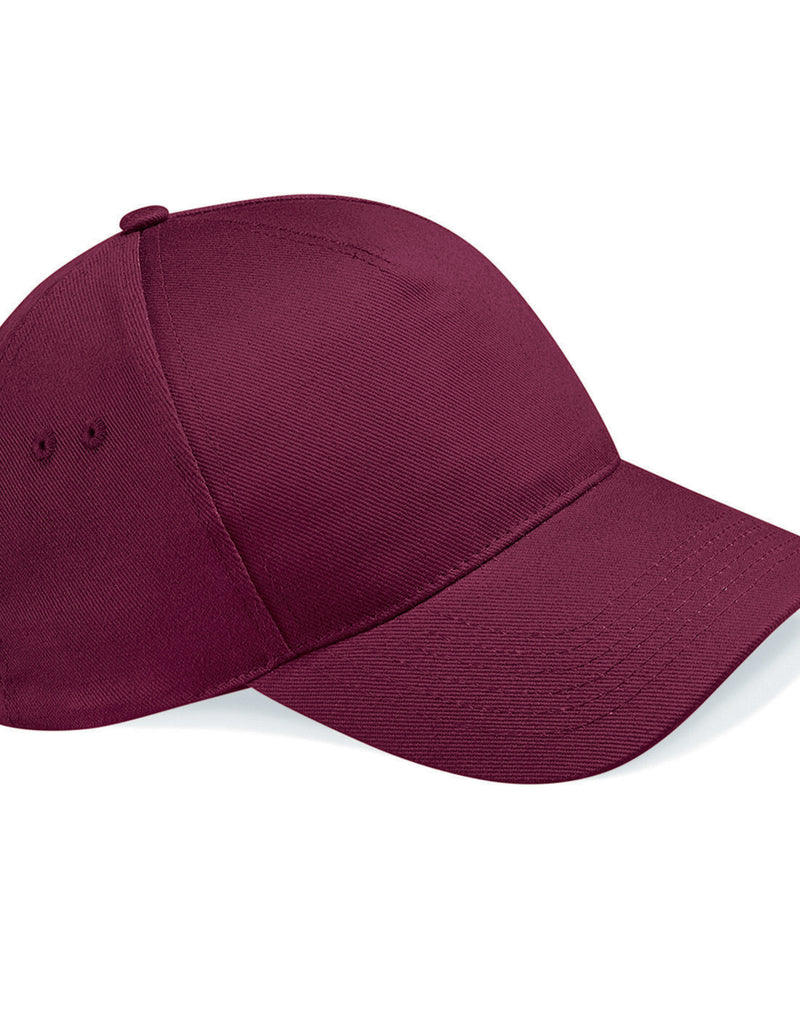 Deep burgundy Beechfield B15 5-panel cap, shown from the front.