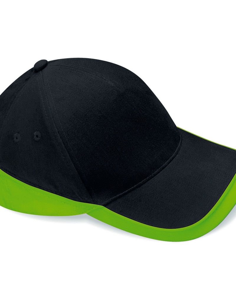Black Beechfield B171 trucker cap with a vibrant lime green mesh back.