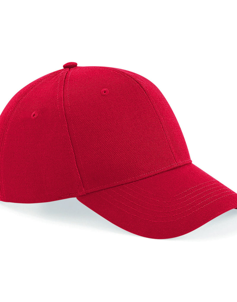 Classic red Beechfield B18 6-panel cap, shown from the front.