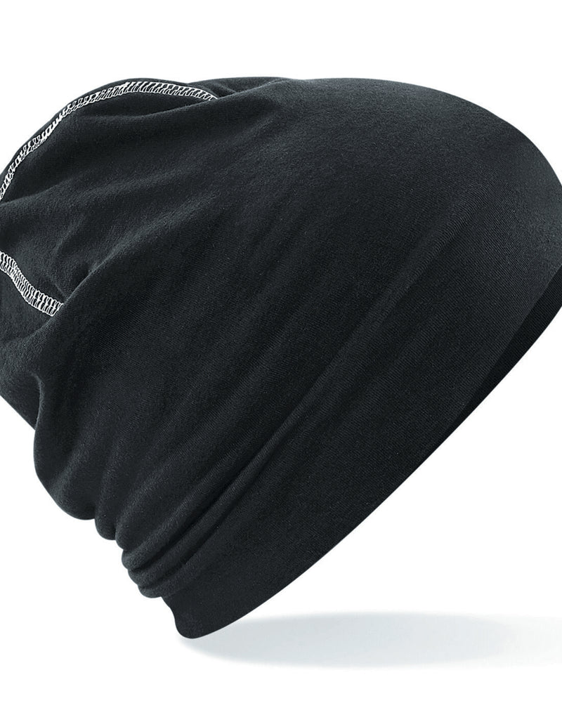 Black and white Beechfield B366 athletic snapback trucker cap.