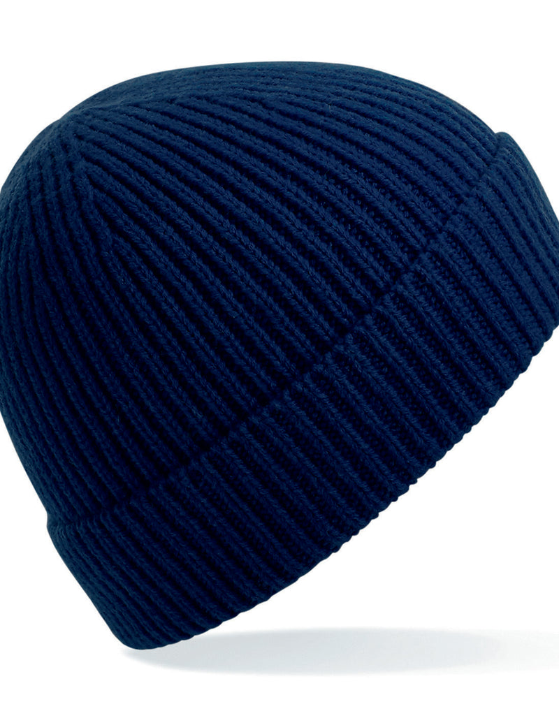 Oxford navy Beechfield B380 organic cotton beanie with a classic look.