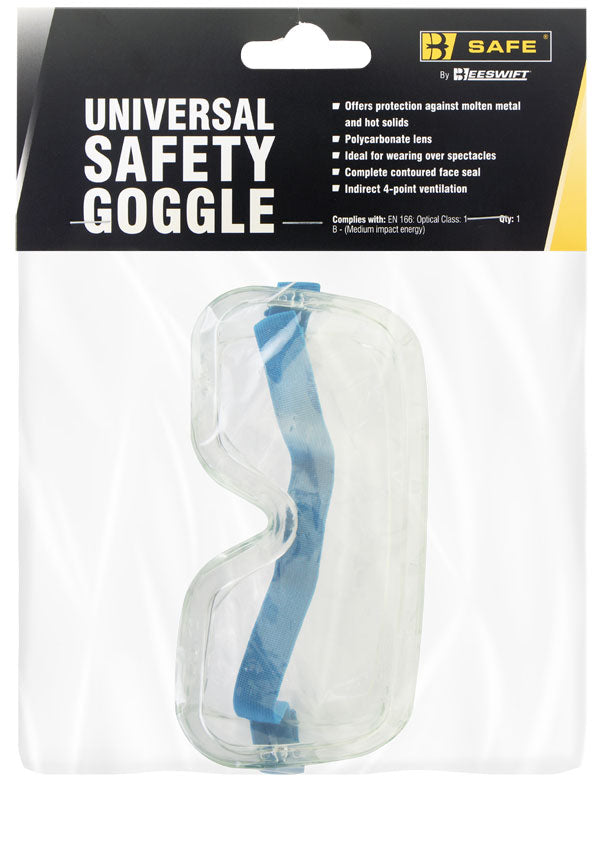 B-Safe universal safety goggle with a clear lens and ventilation.