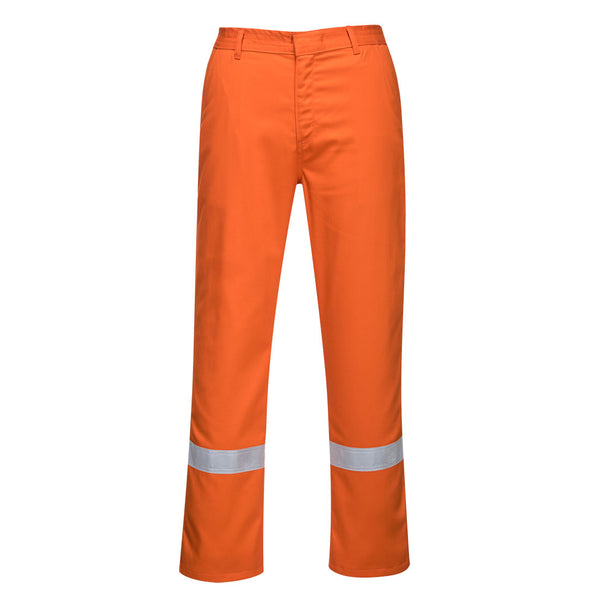 Portwest Flame-Resistant Trouser with reflective tape in orange.