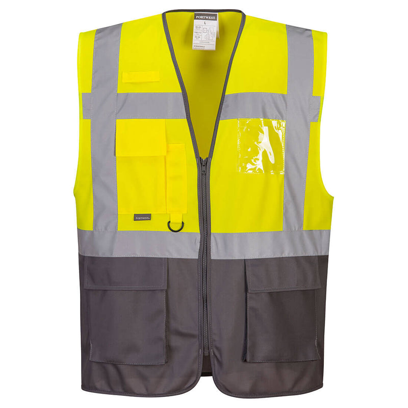 Yellow and gray striped fabric, contemporary design for modern garments.