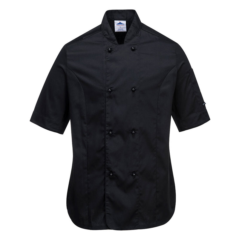 Portwest Rachel Women's Chefs Jacket C737 in black, tailored for a flattering female fit.