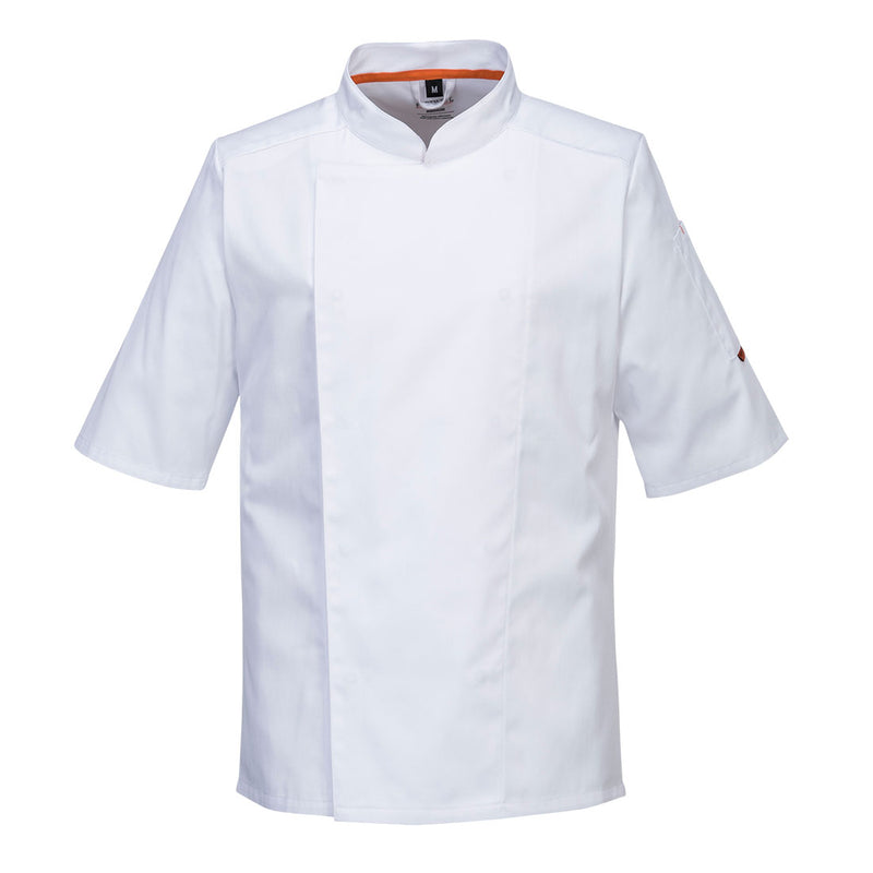 White Portwest Mesh Air Pro Jacket C738 with aerated mesh underarms to keep chefs cool.