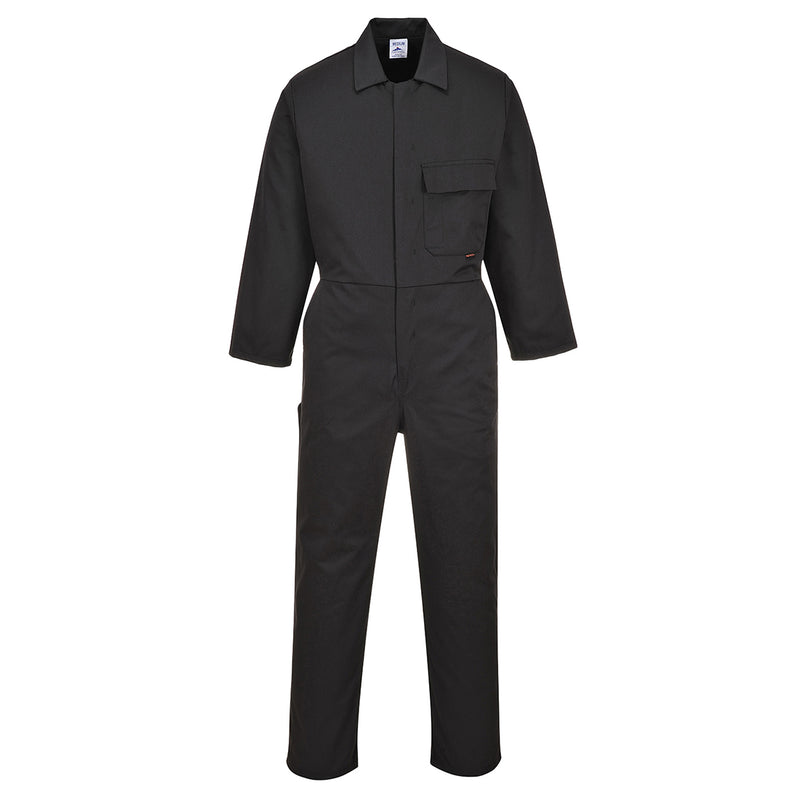 The Portwest Classic Coverall C802 in bottle green, featuring multiple pockets for utility.