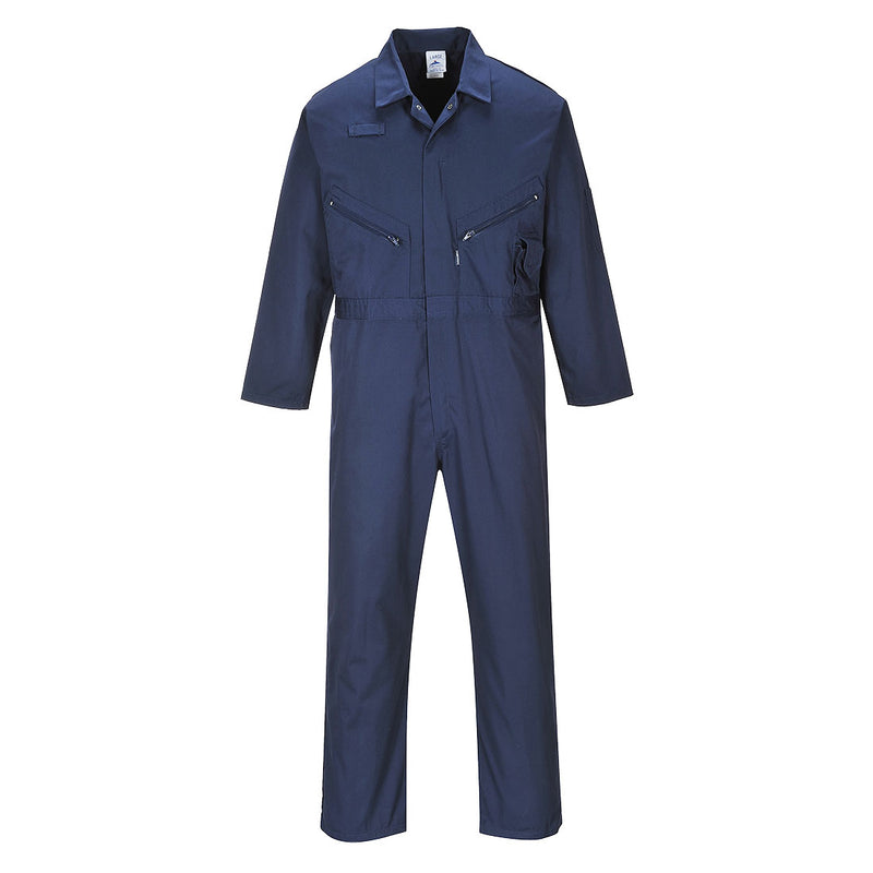 Portwest cotton coverall in navy with concealed zip front