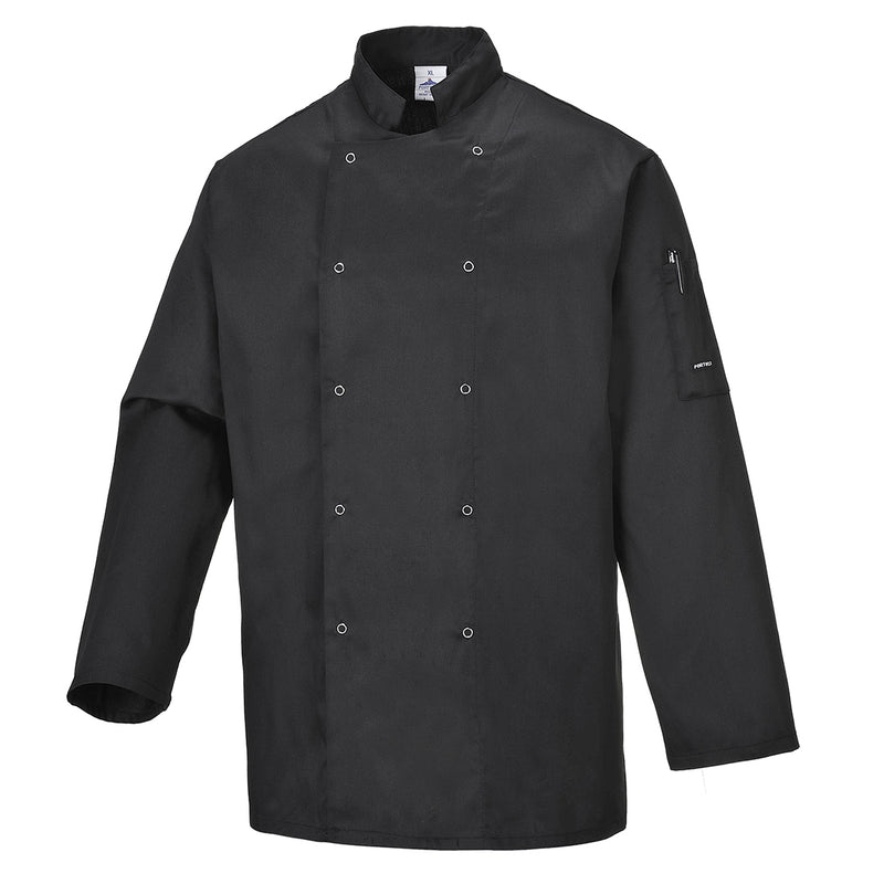 Portwest Suffolk chef's jacket (long sleeve) C833 in black.
