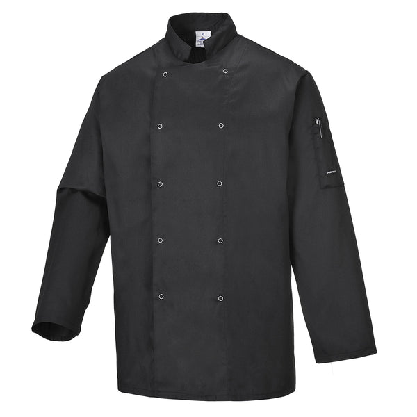 Portwest Suffolk chef's jacket (long sleeve) C833 in black.