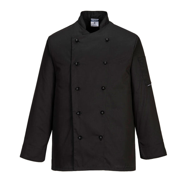 Portwest Somerset chef's jacket (long sleeve) C834 in black.
