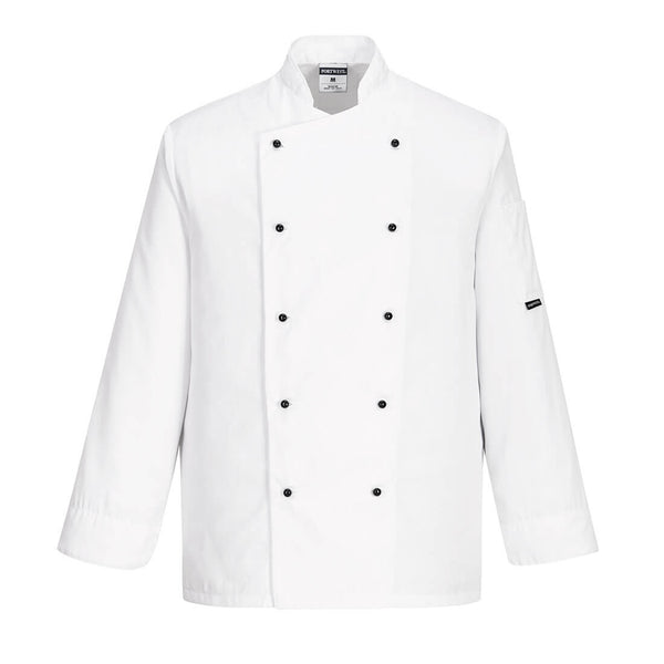 Portwest Somerset chef's jacket (long sleeve) C834 in white.