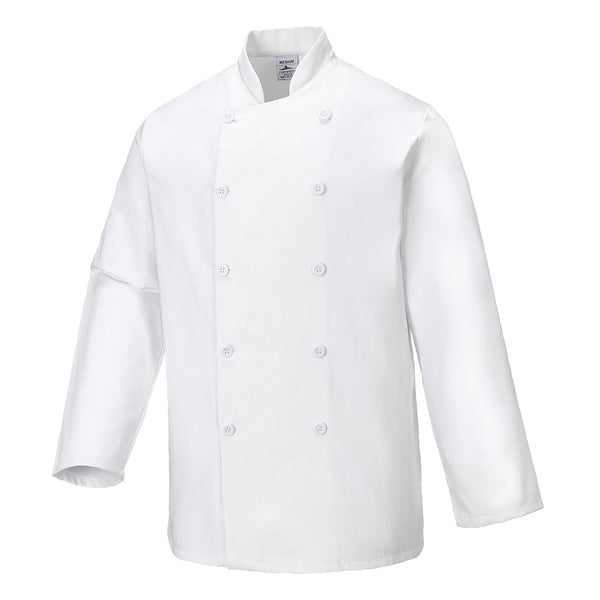 Portwest Sussex chef's jacket (long sleeve) C836 in white.