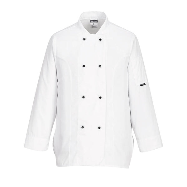 Portwest Rachel women's chef's jacket (long sleeve) C837 in white.