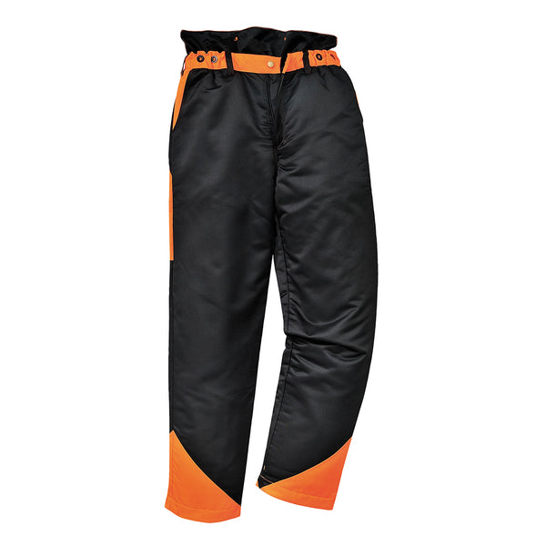Portwest Chainsaw Protection Trousers in black and orange