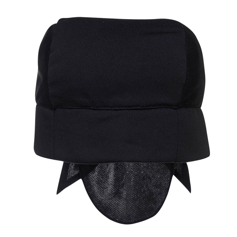 Black protective cap with detachable neck flap