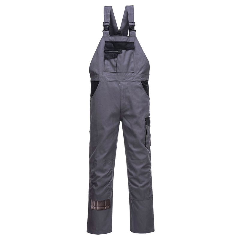 Portwest CW12 Warsaw Bib and Brace in classic Grey, constructed with durable Texo cotton.