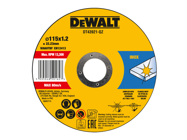 DEWALT DT43921 Metal Cut Off Disc 115 x 1.2 x 22.23mm (Pack 10)