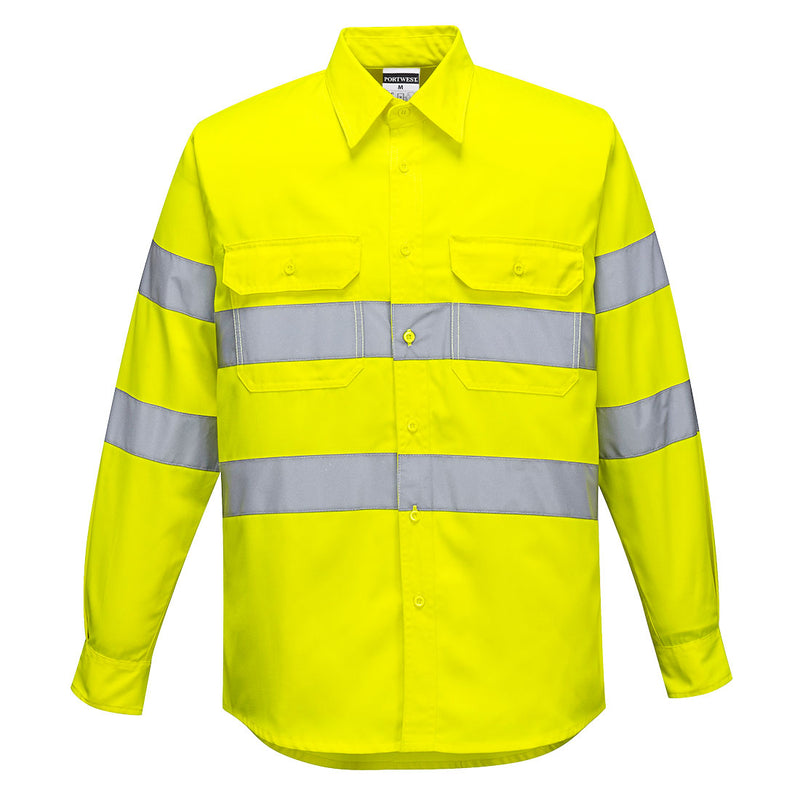 Bright yellow Portwest Hi-Vis Shirt ensuring high visibility for safety.
