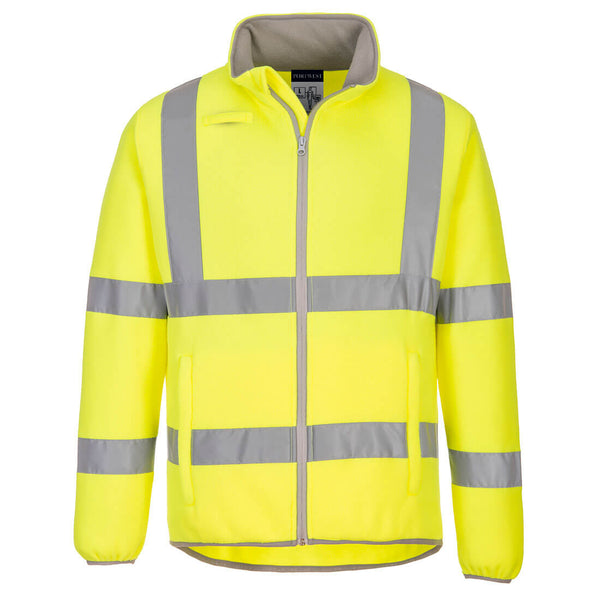 Eco-friendly yellow high-visibility fleece a comfortable and responsible safety option.