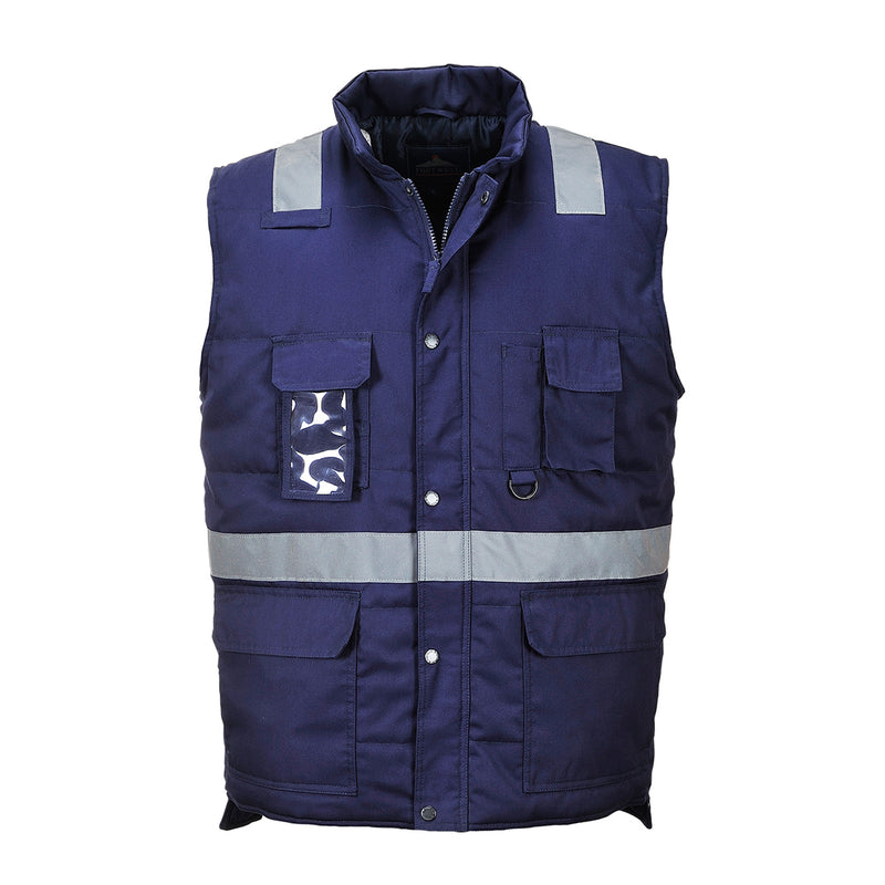 Navy blue Portwest Iona Bodywarmer providing essential core warmth and versatility.
