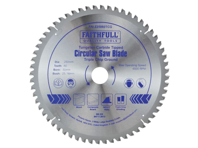 Faithfull TCT Circular Saw Blade, Negative Rake