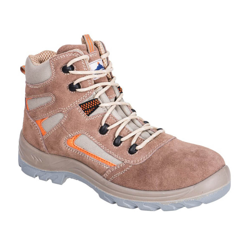 Blue and black mid-cut safety boot with composite toe and padded ankle support