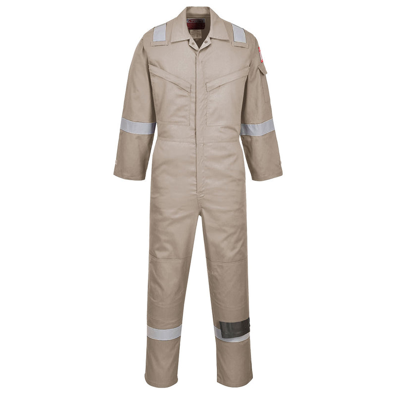 Khaki flame-resistant super lightweight anti-static coverall 210g offering robust safety.