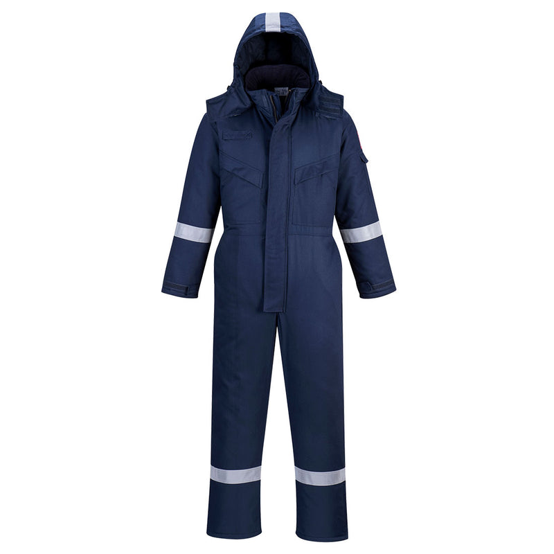 Navy Portwest FR Anti-Static Winter Coverall FR53 with quilted lining for cold weather