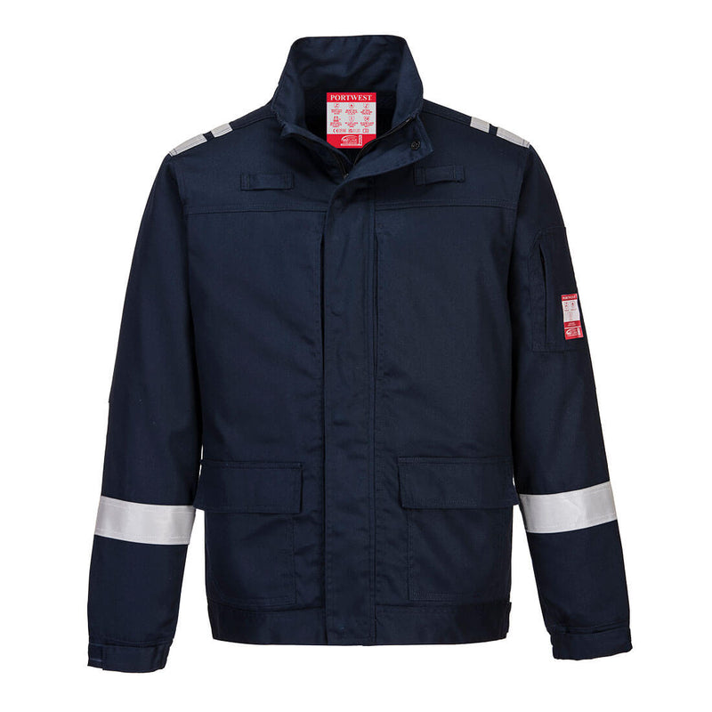 Navy Portwest Lightweight Stretch Panelled Jacket FR601 with ergonomic flame-resistant design