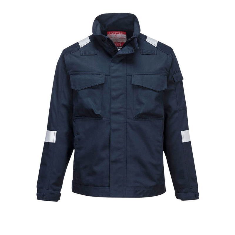 Navy Portwest Bizflame Ultra Jacket FR68 with reflective tape and superior flame protection