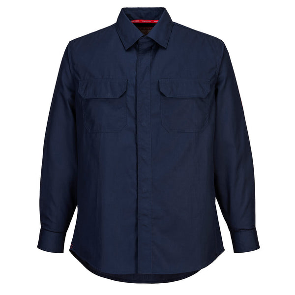 Navy Portwest Bizflame Plus Shirt FR69 designed for protection in industrial work settings