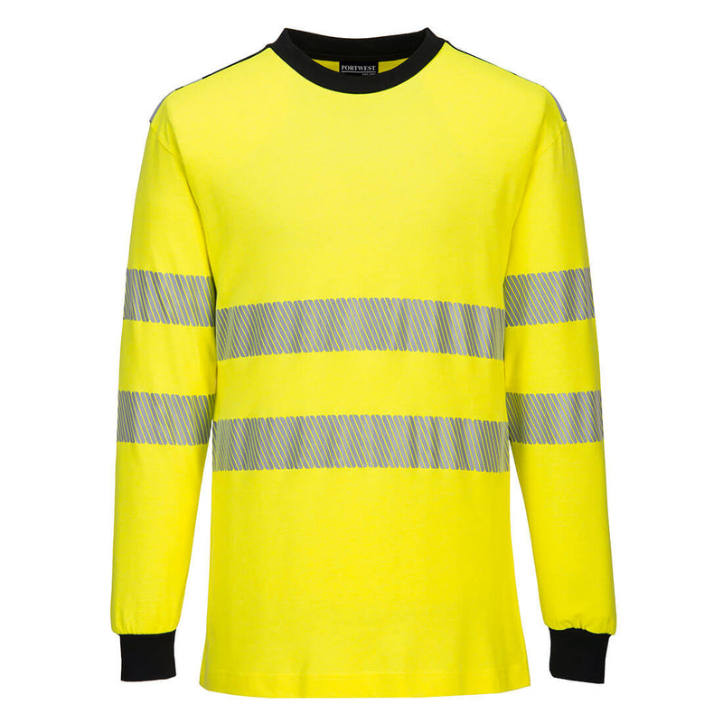 Yellow/Black Portwest PW3 FR Hi-Vis T-Shirt FR701 with reflective stripes and breathable fabric