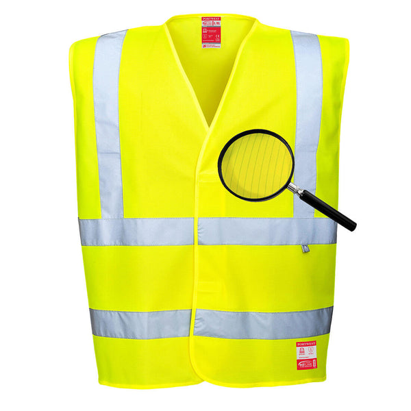 Yellow Portwest Hi-Vis Anti-Static Vest FR71 with reflective tape and FR protection