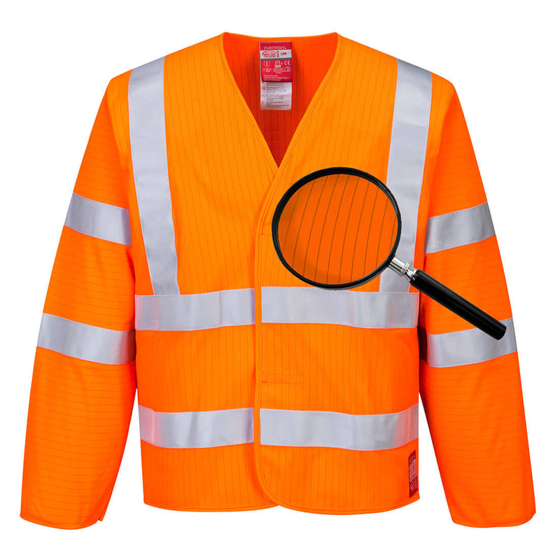 Orange Portwest Hi-Vis FR Jacket FR85 with anti-static and waterproof features