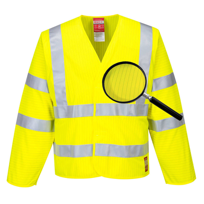 Yellow Portwest Hi-Vis FR Jacket FR85 with breathable flame-resistant material