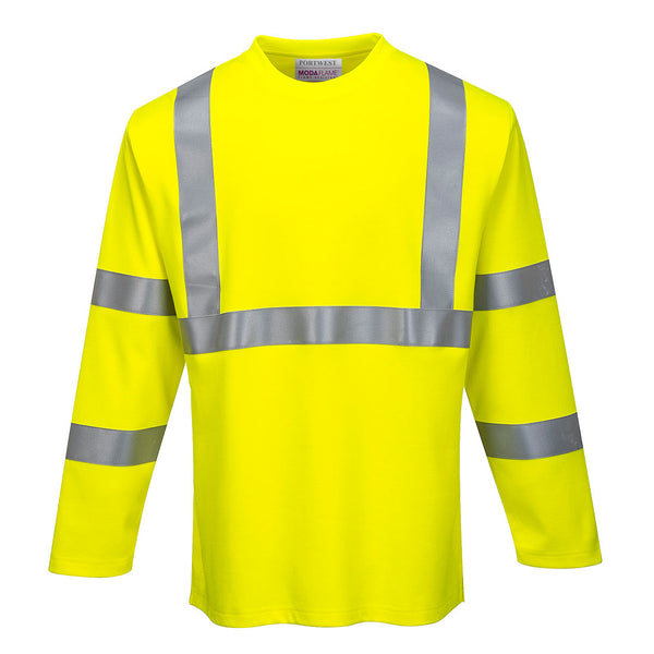 Yellow Portwest FR Long Sleeve Hi-Vis T-Shirt FR96 with EN certification and safety