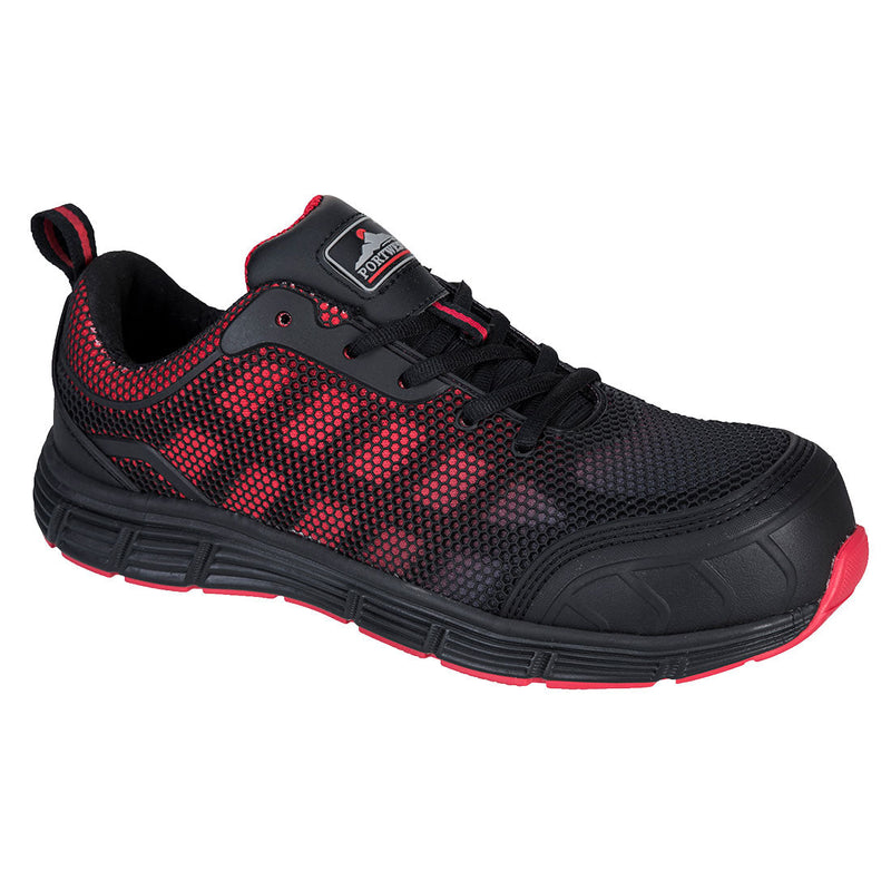 Black and dark grey composite safety trainer with anti-slip outsole