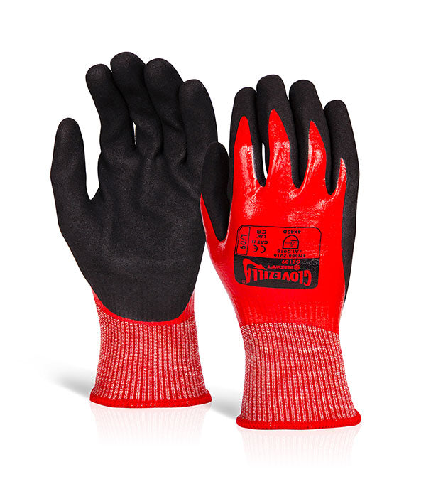 Glovezilla Range Glovezilla Waterproof Nitrile Cut D Glove Red Lge (09)