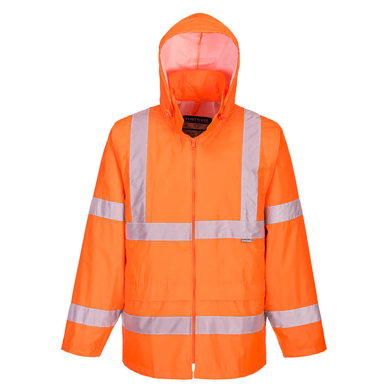 Portwest H440 orange hi-vis rain jacket – waterproof safety gear with reflective strips