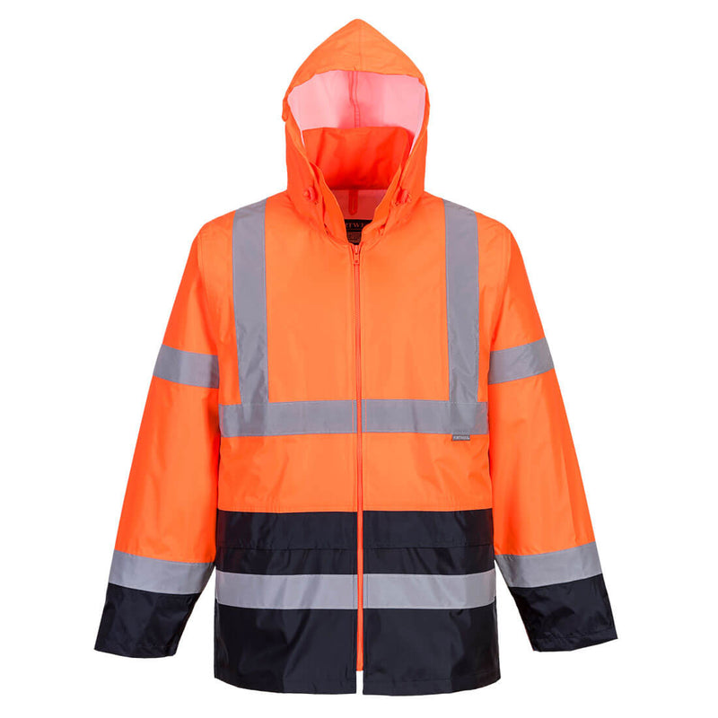 Portwest H443 orange/navy classic rain jacket – hi-vis contrast waterproof outerwear